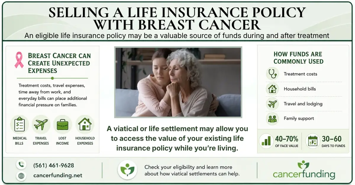 Selling a life insurance policy with breast cancer — Cancer Funding infographic