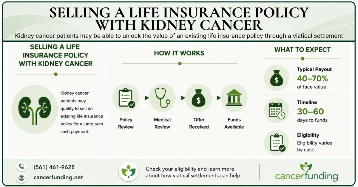 Selling a life insurance policy with kidney cancer — Cancer Funding infographic