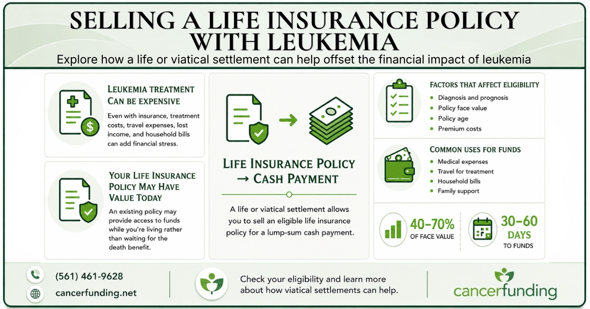 Selling a life insurance policy with leukemia — Cancer Funding infographic