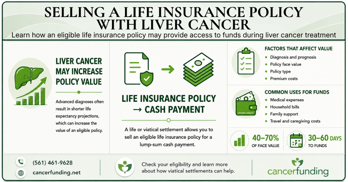 Selling a life insurance policy with liver cancer — Cancer Funding infographic