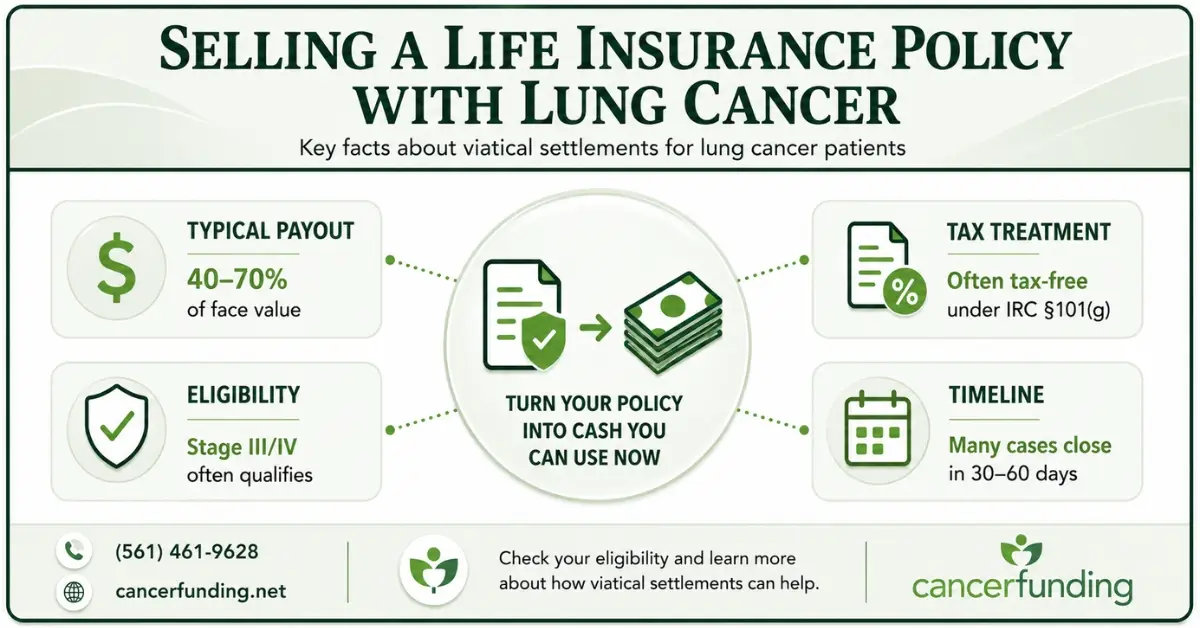 Selling a life insurance policy with lung cancer — Cancer Funding infographic
